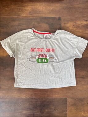 Friends Central Perk But First Coffee Crop Tee L
